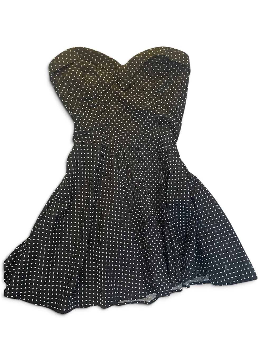 Vintage Emerald Sundae Black & White Polka Dot Strapless Fit-and-Flare Dress